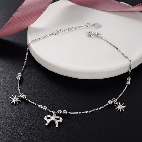 New S925 silver and zircon anklet - Picture 1 of 3